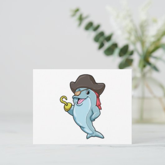 Delphin als Pirate mit Augenpflaster und Hakenhand Postkarte (Stehend Vorderseite)