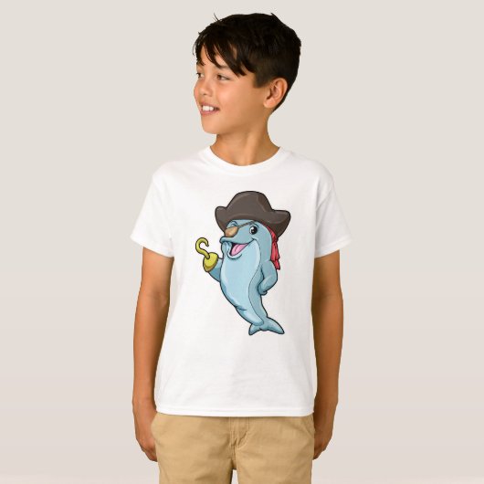 Delphin als Pirate mit Augenpflaster und Hakenhand T-Shirt (Vorne ganz)