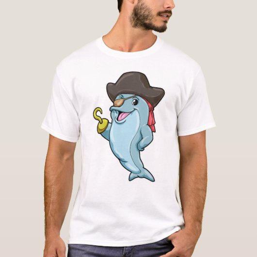 Delphin als Pirate mit Augenpflaster und Hakenhand T-Shirt (Vorderseite)