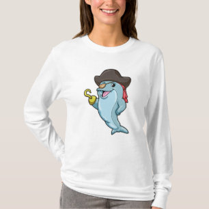 Delphin als Pirate mit Augenpflaster und Hakenhand T-Shirt