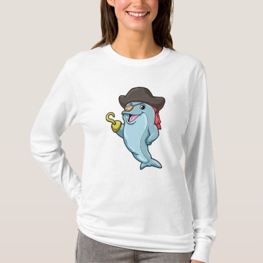 Delphin als Pirate mit Augenpflaster und Hakenhand T-Shirt (Vorderseite)