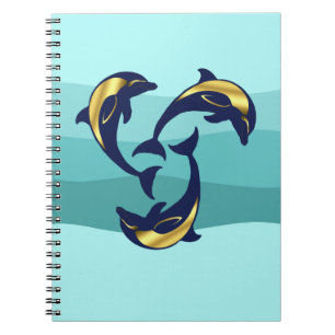 Delphin aqua blue gold Silhouette Notebook Notizblock
