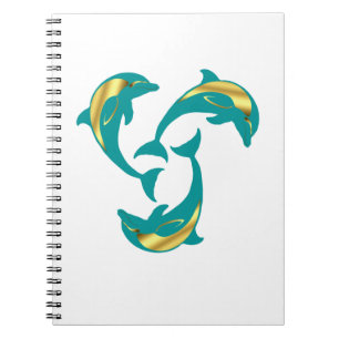 Delphin aqua blue gold Silhouette Notizblock