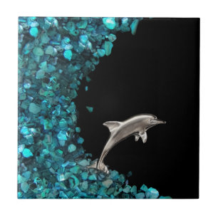 Delphin auf blauer Wellenfliese Fliese