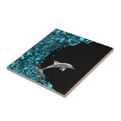 Delphin auf blauer Wellenfliese Fliese (Seite)
