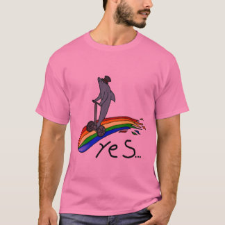 Delphin auf einem Segway auf einem Regenbogen JA T-Shirt