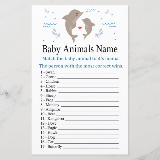 Delphin Baby Animals Name Game (Vorderseite)