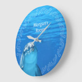 Delphin Blue Ocean Name Template Große Wanduhr (Winkel)