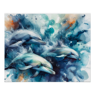 Delphin Burst Wasserfarbe und Digital Poster