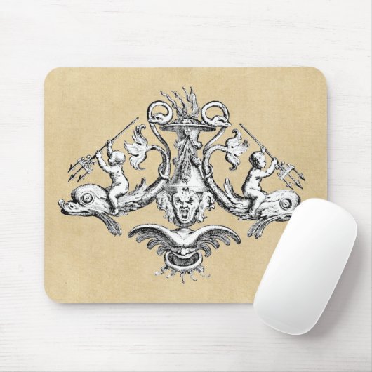 Delphin & Cherub Nautical Emblem Mousepad (Mit Mouse)