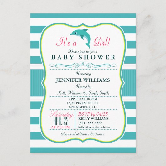 Delphin, Elegant, Schönheitspflege Kinderdusche Einladungspostkarte (Vorderseite)