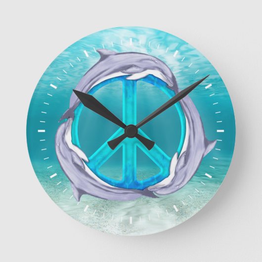 Delphin-Frieden Runde Wanduhr (Vorderseite)