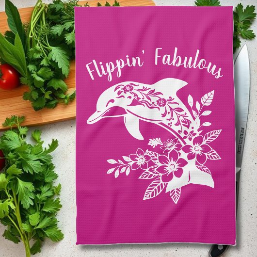 Delphin-Hawaii-Fischer Core-Pink Geschirrtuch