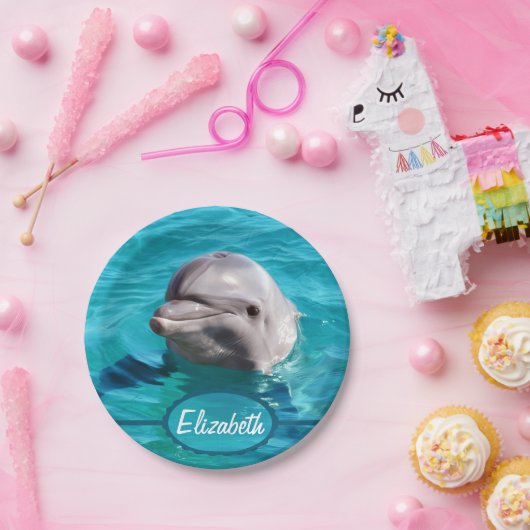 Delphin im blaues Wasser-Foto Pappteller (Party)