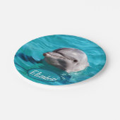 Delphin im blaues Wasser-Foto Pappteller (Schrägansicht)