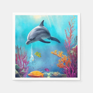 Delphin in Wasserfarbe Serviette