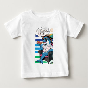 Delphin isst im Sommer Pizza im T - Shirt Baby Bod