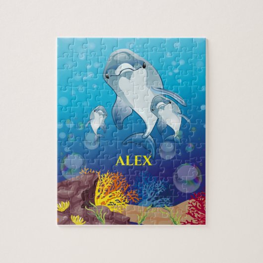 Delphin-Kinder rätseln sich mit dem Namen des Kind Puzzle (Vertikal)