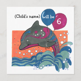 Delphin mit Ballon-6. Geburtstag laden ein Einladung