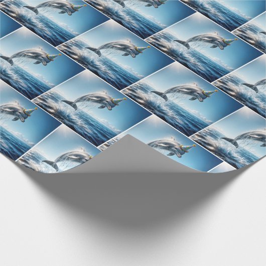 Delphin mit Geburtstagspartierhut Geschenkpapier (Ecke)