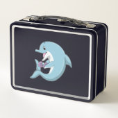 Delphin mit Perle Metall Brotdose (Rückseite)