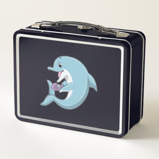 Delphin mit Perle Metall Brotdose (Rückseite)