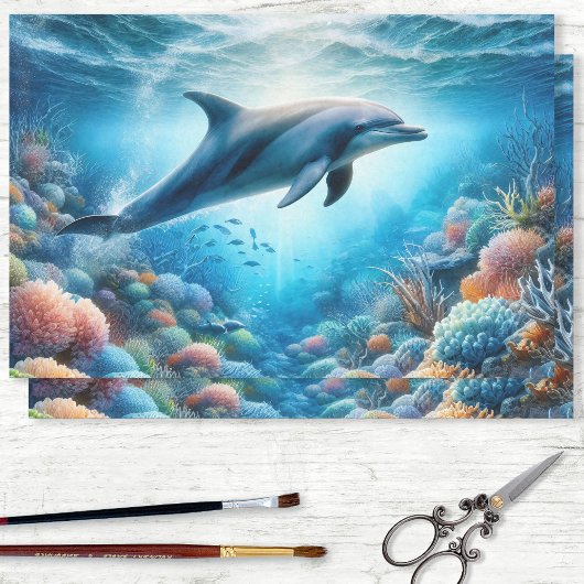Delphin Ocean Reef Wasserfarbe Decoupage Seidenpapier