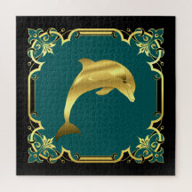 Delphin-Silhouette/Gold/Schwarz/Aqua
