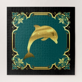 Delphin-Silhouette/Gold/Schwarz/Aqua Puzzle