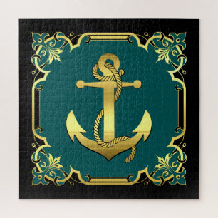 Delphin-Silhouette/Gold/Schwarz/Aqua Puzzle