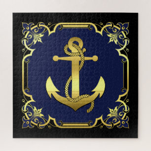 Delphin-Silhouette/Gold/Schwarz/Marine Puzzle