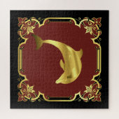 Delphin-Silhouette/Gold/Schwarz/Rot Puzzle (Horizontal)