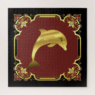 Delphin-Silhouette/Gold/Schwarz/Rot Puzzle