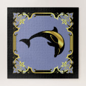 Delphin-Silhouette/Gold/Schwarz/Schwarz-Jigsa Puzzle (Horizontal)