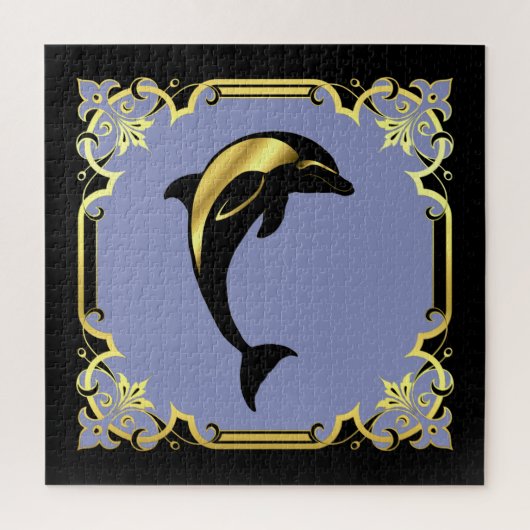 Delphin-Silhouette/Gold/Schwarz/Schwarz-Jigsa Puzzle (Vertikal)