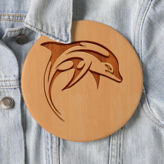 Delphin-Silhouette graviert auf hölzernem Entwurf Button (Beispiel)