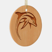 Delphin-Silhouette graviert auf hölzernem Entwurf Keramik Ornament (Rechts)
