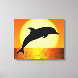 Delphin-Sonnenuntergang-Bild auf Galerie Leinwanddruck