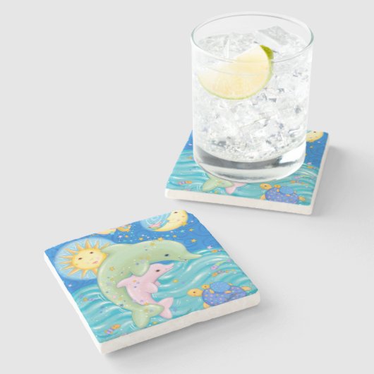 Delphin-Spiel Steinuntersetzer (Seitenansicht)