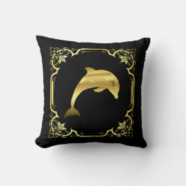 Delphin-Springen Silhouette/Gold/Schwarz Kissen