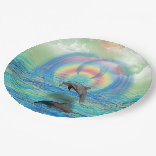 Delphin-Steigen Pappteller (Schrägansicht)