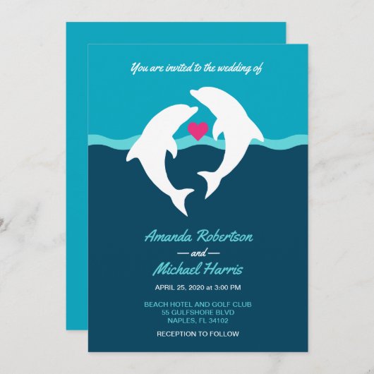 Delphin-Strand-Hochzeit Einladung (Vorne/Hinten)