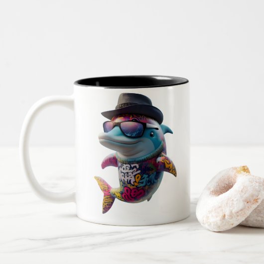 Delphin-Tasse. Zweifarbige Tasse (Mit Donut)
