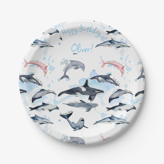 Delphin-Themenabend Kinder Aquarell zeichnend Papi Pappteller (Vorderseite)