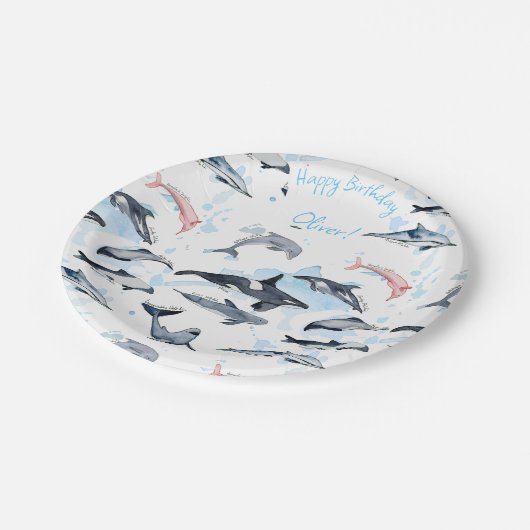 Delphin-Themenabend Kinder Aquarell zeichnend Papi Pappteller (Schrägansicht)