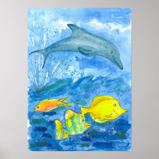 Delphin Tropische Fisch Aquarell Malerei Poster Zazzle De