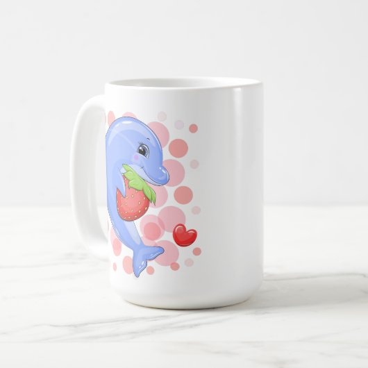 Delphin und Erdbeere aus niedlichem Cartoon Kaffeetasse (Vorderseite Links)