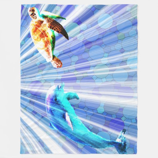 Delphin- und Meeresschildkröte Fleecedecke (Vorderseite)