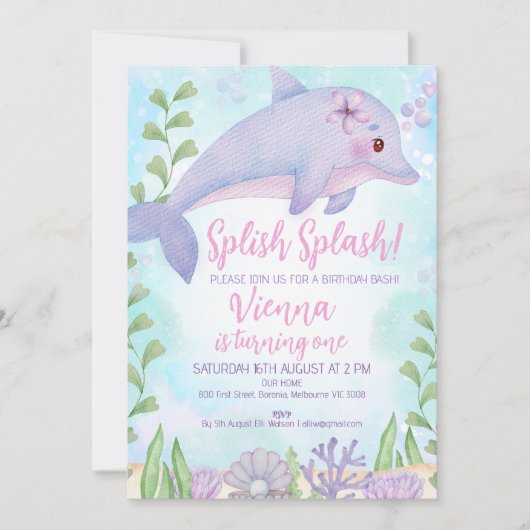 Delphin Untermeer 1. Geburtstag Einladung (Vorderseite)