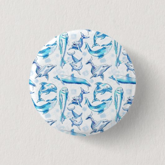 Delphin, wasserfarbig, nahtloses Muster, Delphin Button (Vorderseite)